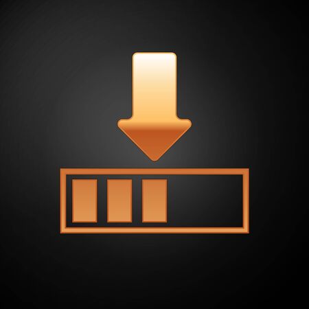 Gold Loading icon isolated on black background. Download in progress. Progress bar icon. Vector Illustrationのイラスト素材