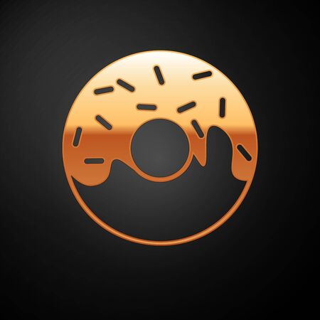 Gold Donut with sweet glaze icon isolated on black background. Vector Illustrationのイラスト素材