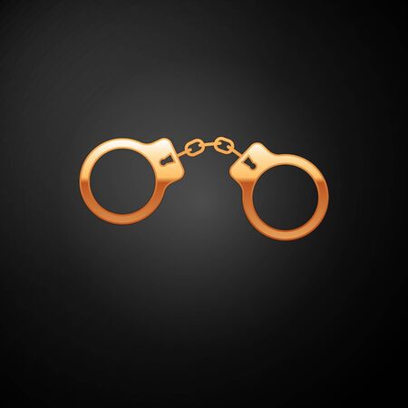 Gold Handcuffs icon isolated on black background. Vector Illustrationのイラスト素材