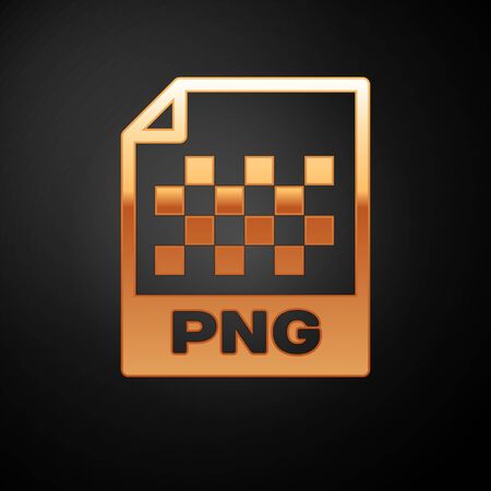 Gold PNG file document icon. Download png button icon isolated on black background. PNG file symbol. Vector Illustrationのイラスト素材