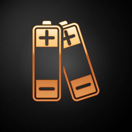Gold Battery icon isolated on black background. Lightning bolt symbol. Vector Illustrationのイラスト素材