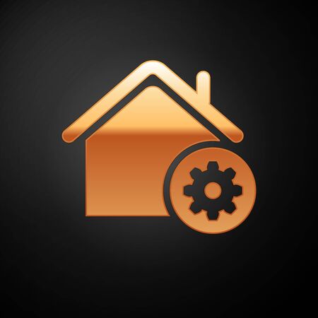 Gold Smart home settings icon isolated on black background. Remote control. Vector Illustrationのイラスト素材