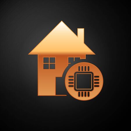 Gold Smart home icon isolated on black background. Remote control. Vector Illustrationのイラスト素材