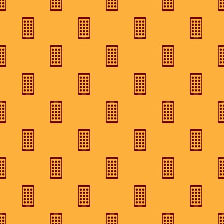 Red Mobile Apps icon isolated seamless pattern on brown background. Smartphone with screen icons, applications. mobile phone showing screen. Vector Illustrationのイラスト素材