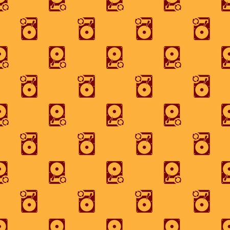 Red Hard disk drive HDD sync refresh icon isolated seamless pattern on brown background. Flat design. Vector Illustrationのイラスト素材