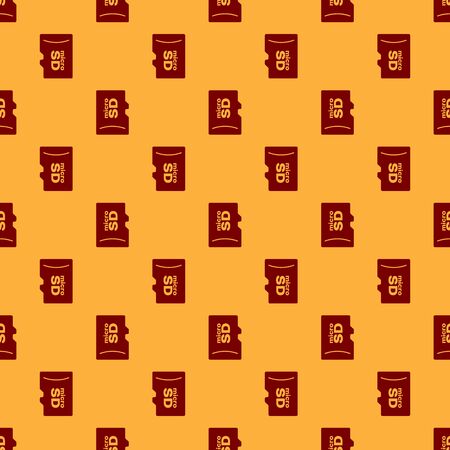 Red Micro SD memory card icon isolated seamless pattern on brown background. Flat design. Vector Illustrationのイラスト素材