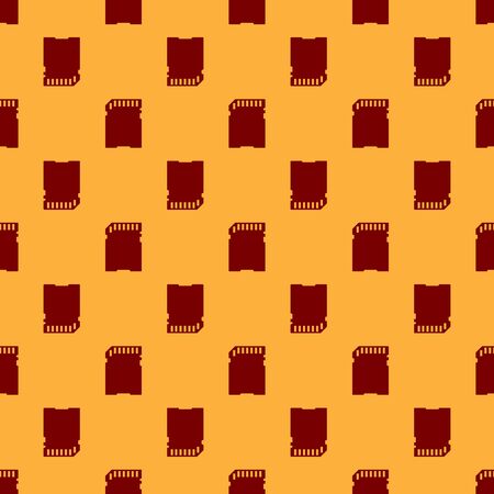 Red SD card icon isolated seamless pattern on brown background. Memory card. Adapter icon. Flat design. Vector Illustrationのイラスト素材