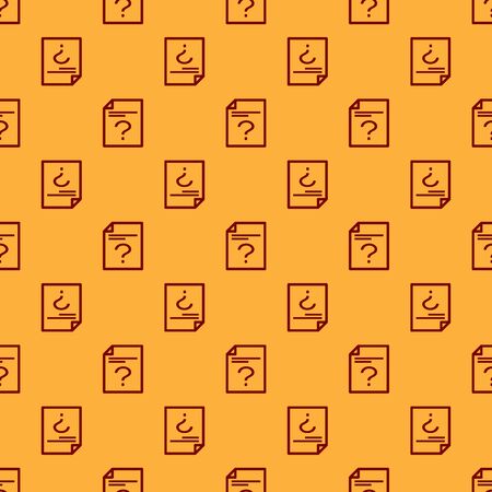 Red Unknown document icon isolated seamless pattern on brown background. File with Question mark. Hold report, service and global search sign. Flat design. Vector Illustrationのイラスト素材
