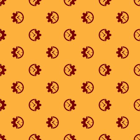 Red Clock and gear icon isolated seamless pattern on brown background. Time Management symbol. Business concept. Flat design. Vector Illustrationのイラスト素材