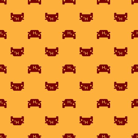 Red Hydrogen car icon isolated seamless pattern on brown background. H2 station sign. Hydrogen fuel cell car eco environment friendly zero emission. Vector Illustrationのイラスト素材