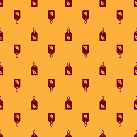 Red Tag with leaf symbol icon isolated seamless pattern on brown background. Banner, label, tag, logo, sticker for eco green. Vector Illustrationのイラスト素材