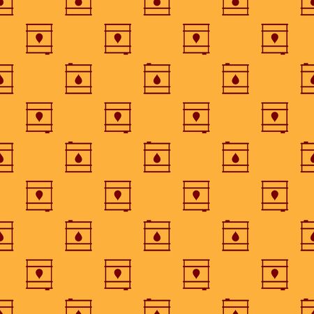 Red Oil barrel line icon isolated seamless pattern on brown background. Oil drum container. For infographics, fuel, industry, power, ecology. Vector Illustrationのイラスト素材