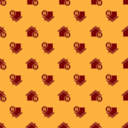 Red Smart home settings icon isolated seamless pattern on brown background. Remote control. Vector Illustrationのイラスト素材