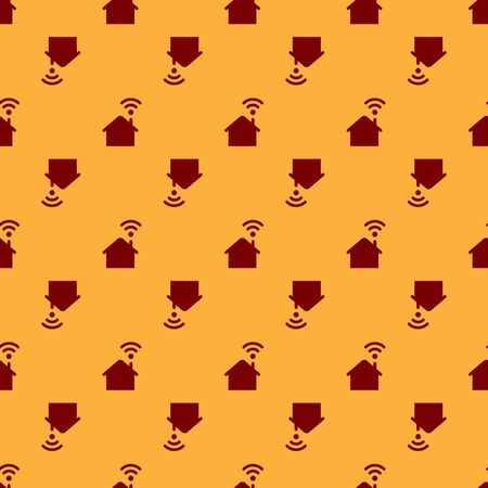 Red Smart home with wi-fi icon isolated seamless pattern on brown background. Remote control. Vector Illustrationのイラスト素材