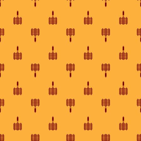 Red Barbecue steel grid icon isolated seamless pattern on brown background. Top view of BBQ grill. Wire rack for BBQ. Grilling basket. Vector Illustrationのイラスト素材