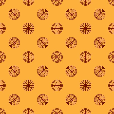 Red Pizza icon isolated seamless pattern on brown background. Vector Illustrationのイラスト素材