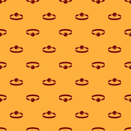 Red Silicone ball gag with a leather belt icon isolated seamless pattern on brown background. Fetish accessory. Sex toy for men and woman. Vector Illustrationのイラスト素材