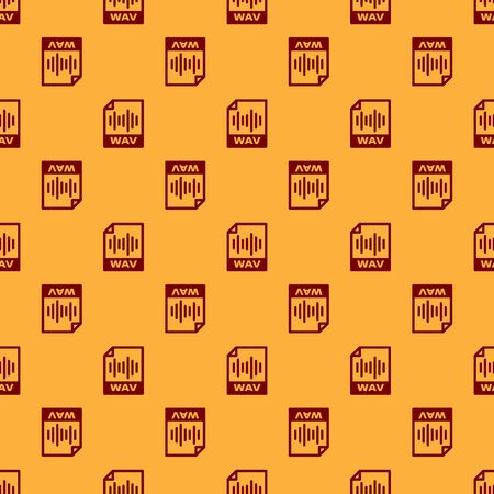 Red WAV file document icon. Download wav button icon isolated seamless pattern on brown background. WAV waveform audio file format for digital audio riff files. Vector Illustrationのイラスト素材