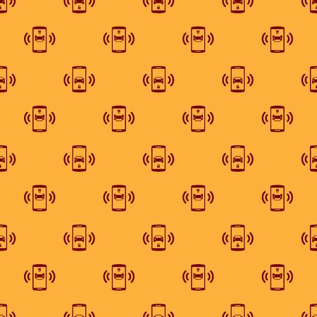 Red Smart car alarm system icon isolated seamless pattern on brown background. The smartphone controls the car security on the wireless. Vector Illustrationのイラスト素材