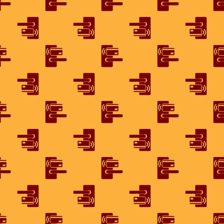 Red Digital door lock with wireless technology for unlock icon isolated seamless pattern on brown background. Door handle sign. Security smart home of concept. Vector Illustrationのイラスト素材