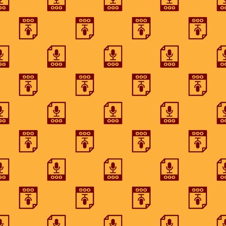 Red OGG file document icon. Download ogg button icon isolated seamless pattern on brown background. OGG file symbol. Vector Illustrationのイラスト素材
