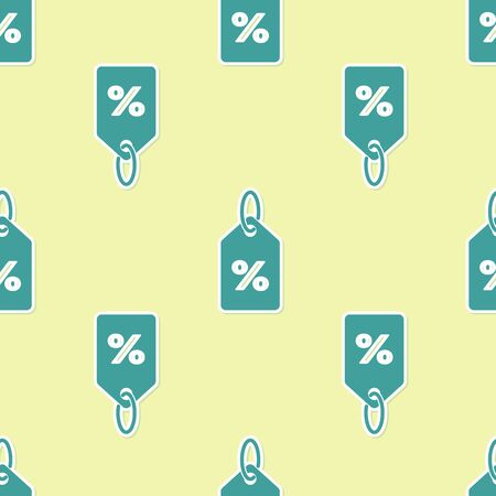 Green Discount percent tag icon isolated seamless pattern on yellow background. Shopping tag sign. Special offer sign. Discount coupons symbol. Vector Illustrationのイラスト素材