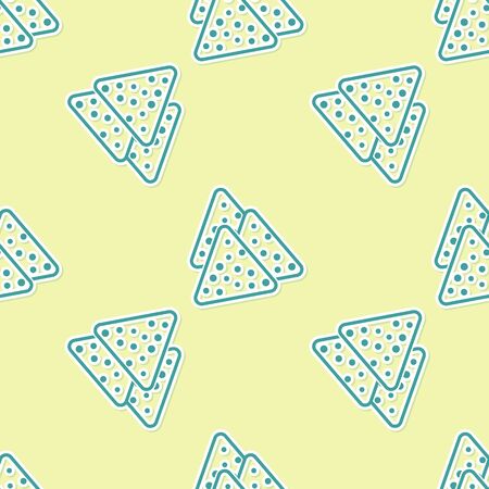 Green Nachos icon isolated seamless pattern on yellow background. Tortilla chips or nachos tortillas. Traditional mexican fast food. Vector Illustrationのイラスト素材