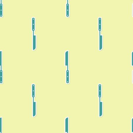 Green Barbecue knife icon isolated seamless pattern on yellow background. Kitchen knife icon. BBQ knife sign. Barbecue and grill tool. Vector Illustrationのイラスト素材