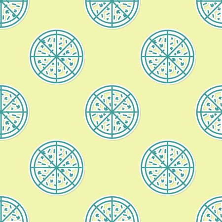 Green Pizza icon isolated seamless pattern on yellow background. Vector Illustrationのイラスト素材