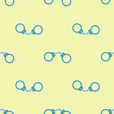 Green Handcuffs icon isolated seamless pattern on yellow background. Vector Illustrationのイラスト素材