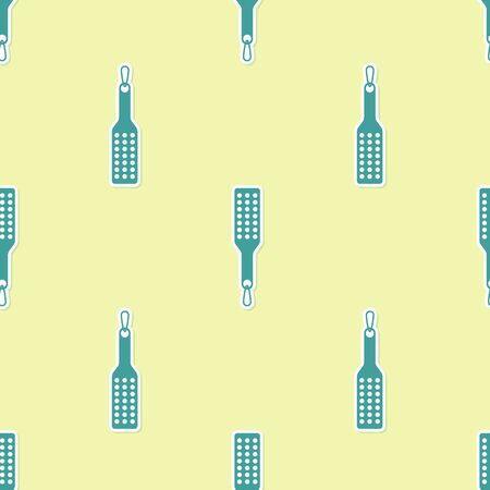 Green Spanking paddle icon isolated seamless pattern on yellow background. Fetish accessory. Sex toy for adult. Vector Illustrationのイラスト素材