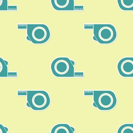 Green Roulette construction icon isolated seamless pattern on yellow background. Tape measure symbol. Vector Illustrationのイラスト素材