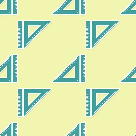 Green Triangular ruler icon isolated seamless pattern on yellow background. Straightedge symbol. Geometric symbol. Vector Illustrationのイラスト素材