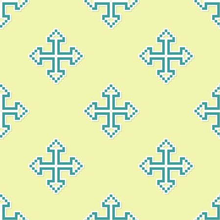 Green Pixel arrows in four directions icon isolated seamless pattern on yellow background. Cursor move sign. Vector Illustrationのイラスト素材