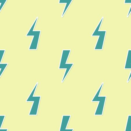 Green Lightning bolt icon isolated seamless pattern on yellow background. Flash icon. Charge flash icon. Thunder bolt. Lighting strike. Flat design. Vector Illustrationのイラスト素材