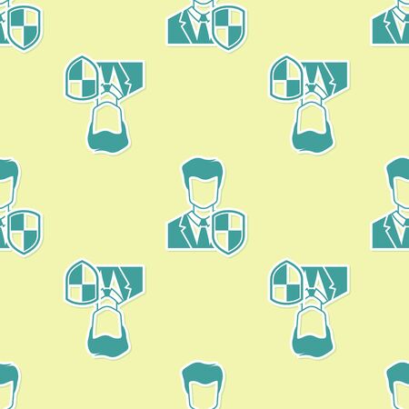 Green User protection icon isolated seamless pattern on yellow background. Secure user login, password protected, personal data protection, authentication icon. Flat design. Vector Illustrationのイラスト素材