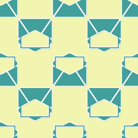 Green Mail and e-mail icon isolated seamless pattern on yellow background. Envelope symbol e-mail. Email message sign. Flat design. Vector Illustrationのイラスト素材
