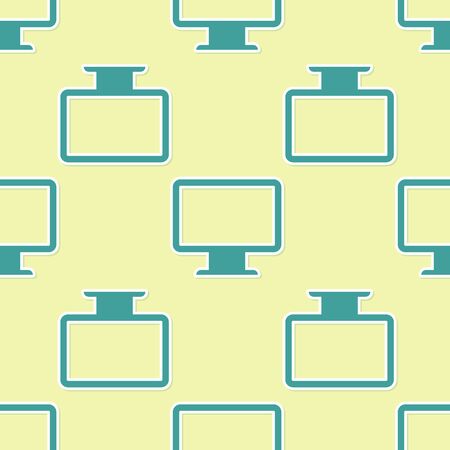 Green Computer monitor screen icon isolated seamless pattern on yellow background. Electronic device. Front view. Flat design. Vector Illustrationのイラスト素材