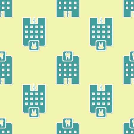 Green Dental clinic icon isolated seamless pattern on yellow background. Dentistry center symbol. Flat design. Vector Illustrationのイラスト素材