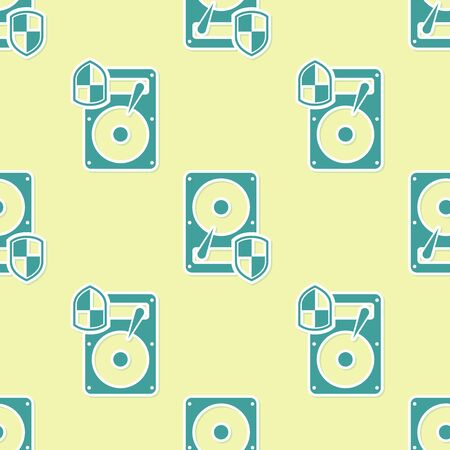 Green Hard disk drive HDD protection icon isolated seamless pattern on yellow background. Flat design. Vector Illustrationのイラスト素材