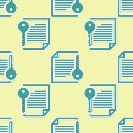 Green Smart contract icon isolated seamless pattern on yellow background. Blockchain technology, cryptocurrency mining, bitcoin, altcoins, digital money market. Flat design. Vector Illustrationのイラスト素材