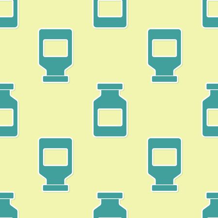 Green Medicine bottle icon isolated seamless pattern on yellow background. Bottle pill sign. Pharmacy design. Vector Illustrationのイラスト素材