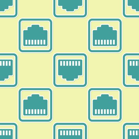 Green Network port - cable socket icon isolated seamless pattern on yellow background. LAN, port sign. Local area connector icon. Vector Illustrationのイラスト素材