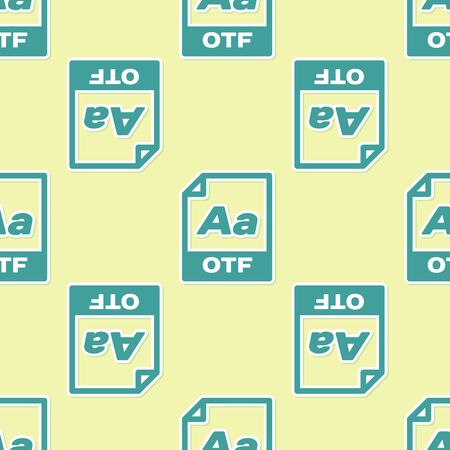 Green OTF file document icon. Download otf button icon isolated seamless pattern on yellow background. OTF file symbol. Vector Illustrationのイラスト素材