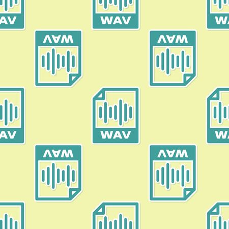 Green WAV file document icon. Download wav button icon isolated seamless pattern on yellow background. WAV waveform audio file format for digital audio riff files. Vector Illustrationのイラスト素材