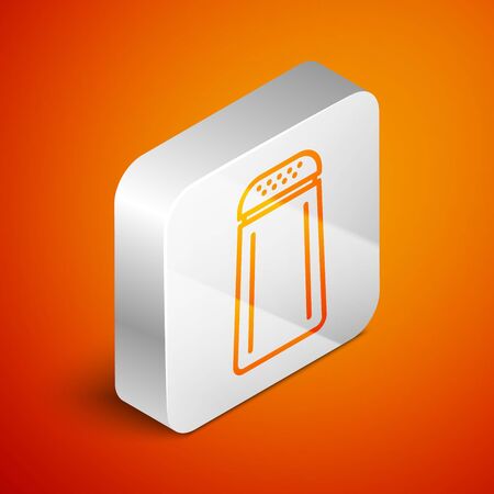 Isometric Salt and pepper icon isolated on orange background. Cooking spices. Silver square button. Vector Illustrationのイラスト素材