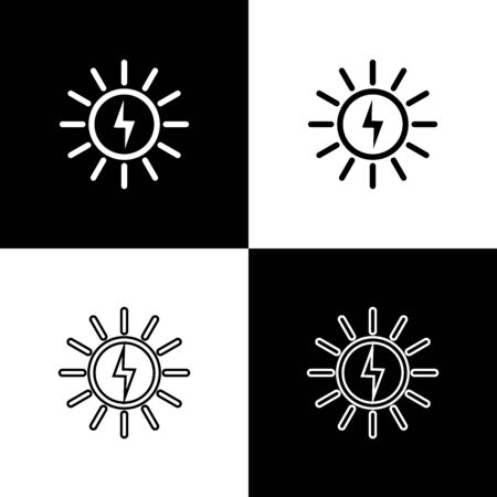 Set Solar energy panel line icons isolated on black and white background. Vector Illustrationのイラスト素材