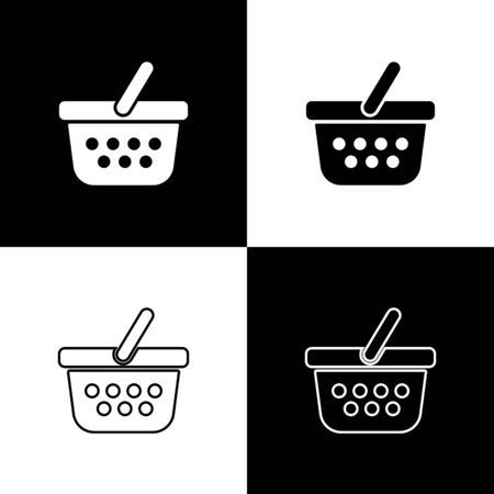 Set Shopping basket icons isolated on black and white background. Online buying concept. Delivery service sign. Shopping cart symbol. Vector Illustrationのイラスト素材