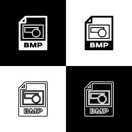 Set BMP file document icon. Download bmp button icons isolated on black and white background. BMP file symbol. Vector Illustrationのイラスト素材