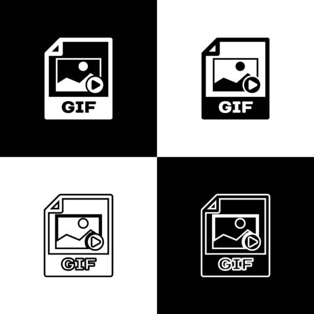 Set GIF file document icon. Download gif button icons isolated on black and white background. GIF file symbol. Vector Illustrationのイラスト素材
